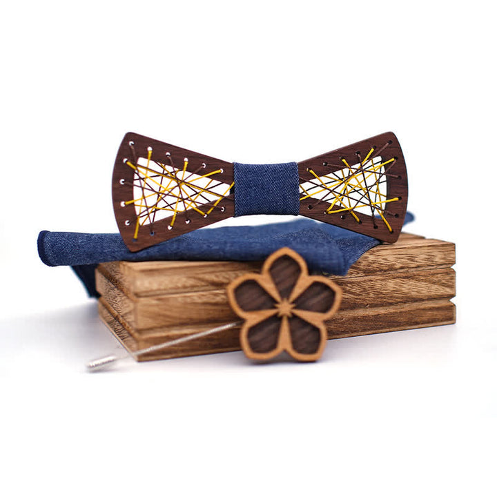 Juego de 3 pajaritas de madera bordadas y tejidas para hombre