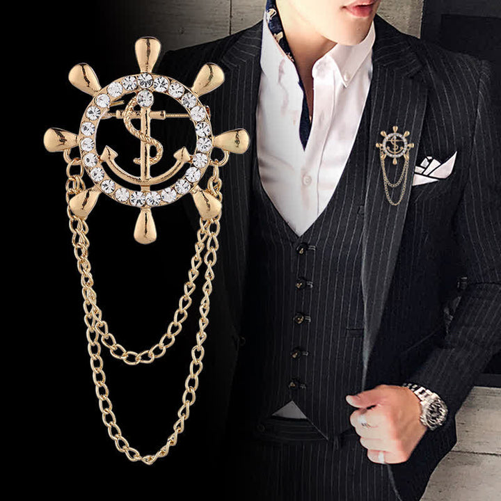 Broche de cadena de ancla con rueda de barco de la Armada para hombre