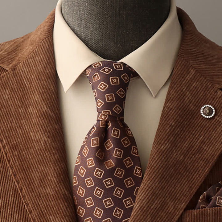 Corbata de hombre en marrón oscuro y dorado con diamantes
