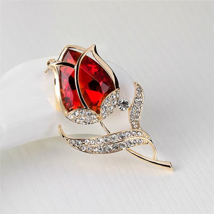 Broche de tulipán de cristal brillante para mujer