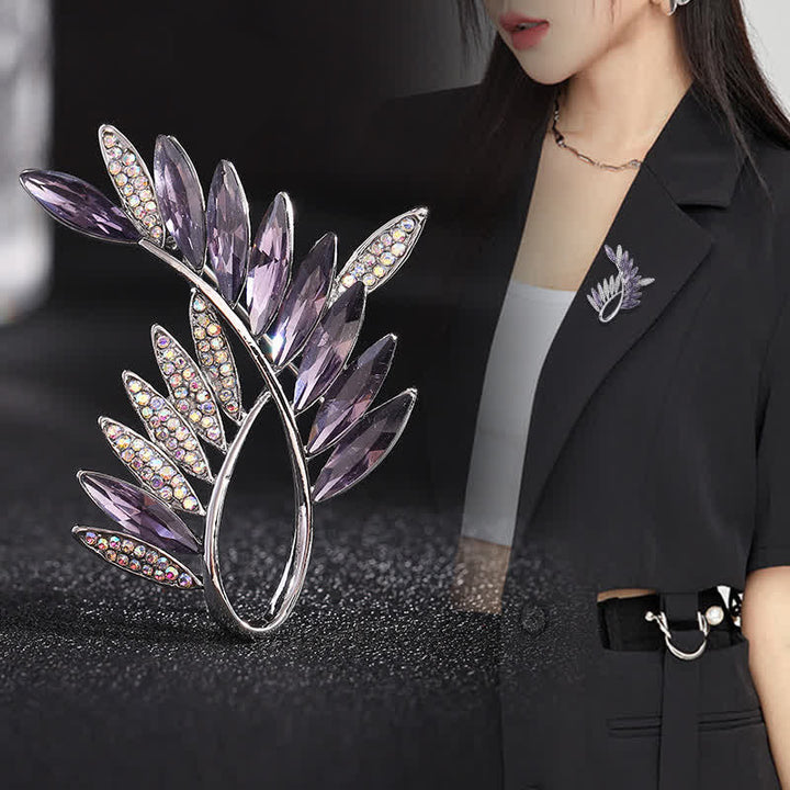 Broche de cristal con forma de rama de olivo para mujer