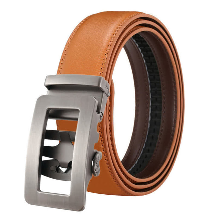 Cinturón de cuero con hebilla automática hueca simple para hombre