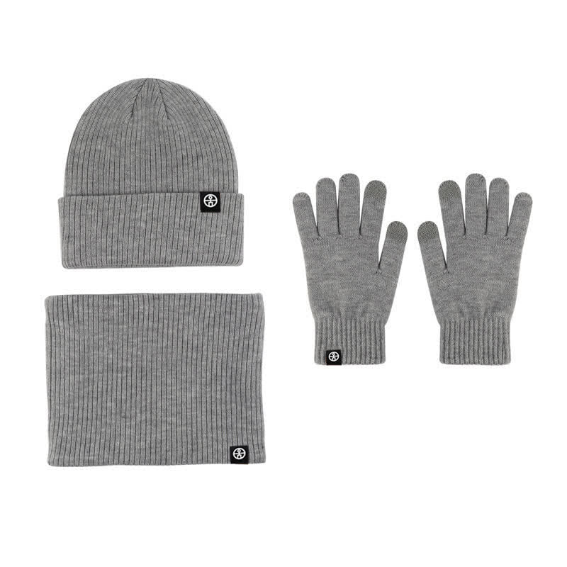 Conjunto de 3 guantes y gorro unisex de color liso, suaves, con bufanda