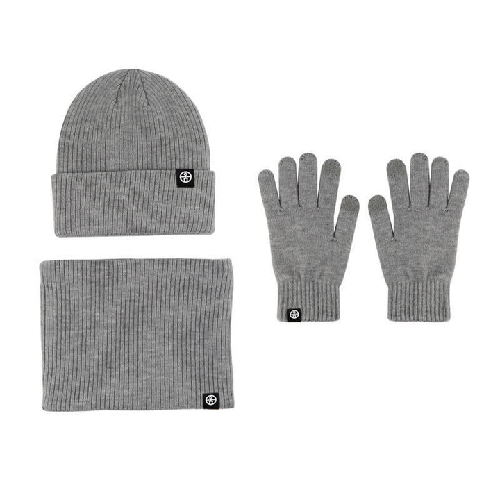 Conjunto de 3 guantes y gorro unisex de color liso, suaves, con bufanda