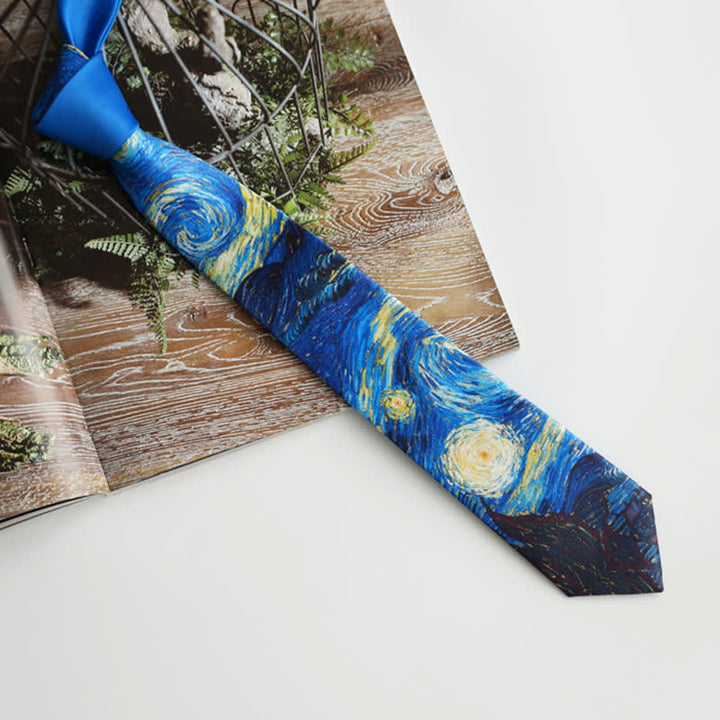 Corbata de hombre con pintura azul de noche estrellada