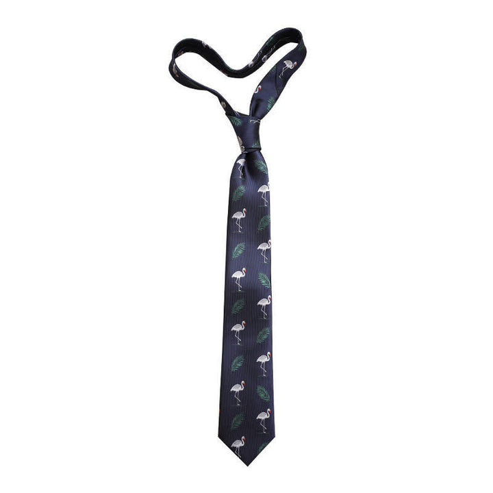 Corbata de hombre estilo tropical azul marino con diseño de flamenco