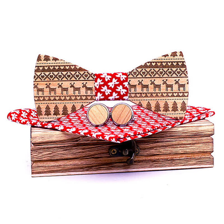 Juego de 3 pajaritas de madera con diseño navideño para hombre