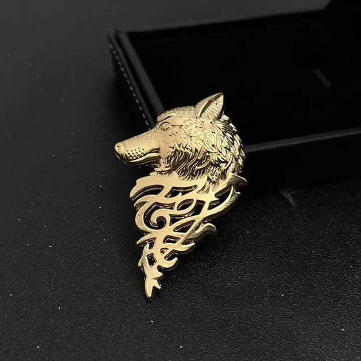 Broche glamoroso con cabeza de lobo hueca para hombre