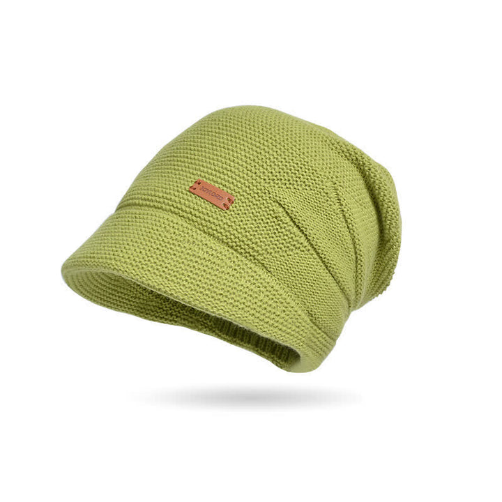 Gorro de punto de ala ancha con parche de letras para mujer