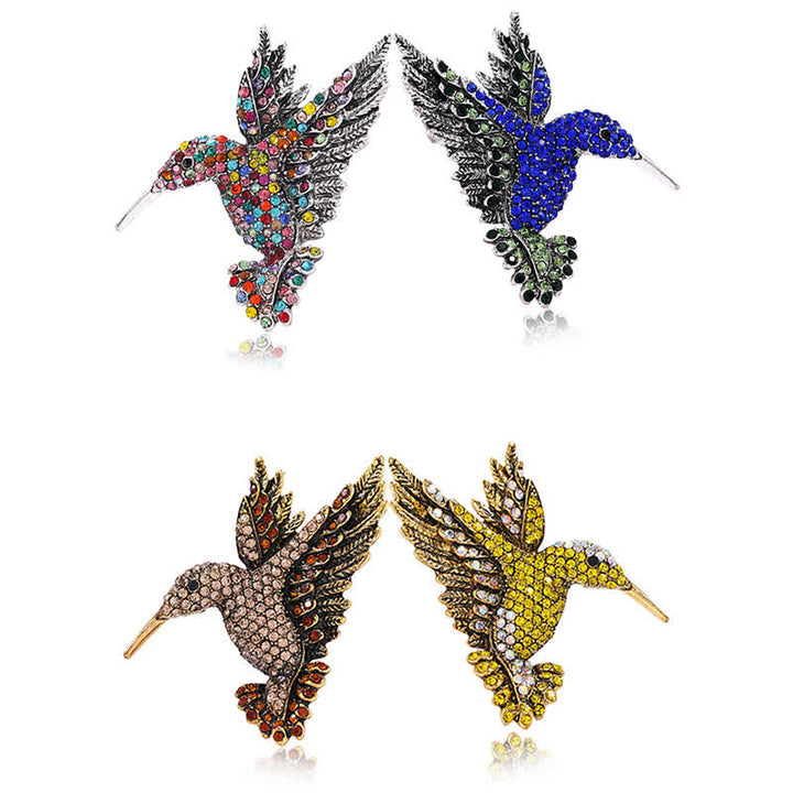 Broche de diamantes de imitación con forma de colibrí para mujer
