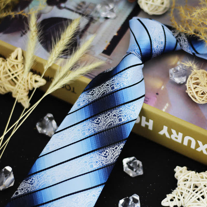 Corbata de rayas con estampado de cachemira en degradado azul para hombre