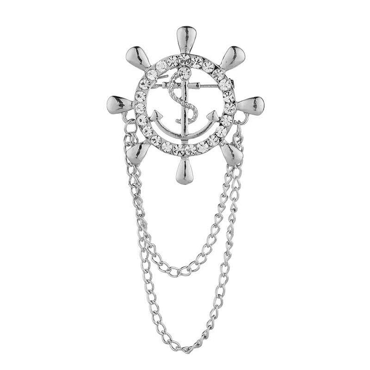Broche de cadena de ancla con rueda de barco de la Armada para hombre