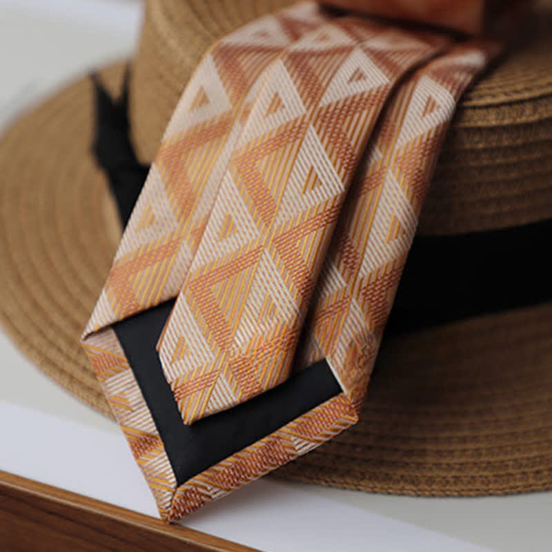 Corbata misteriosa exótica con triángulos naranja y blanco para hombre 