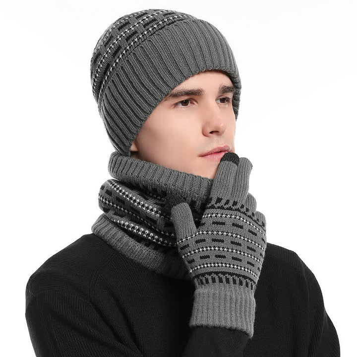 Conjunto de 3 guantes y bufanda de punto de doble capa sueltos