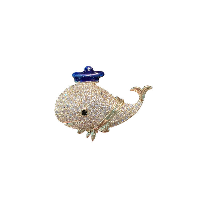 Broche de ballena con diamantes de imitación marinos para mujer