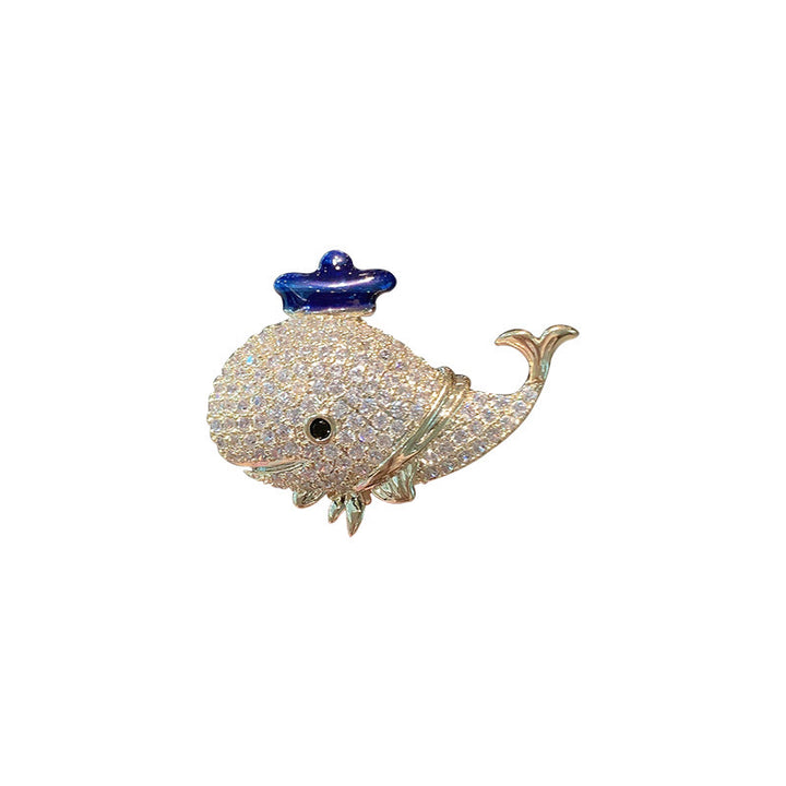 Broche de ballena con diamantes de imitación marinos para mujer