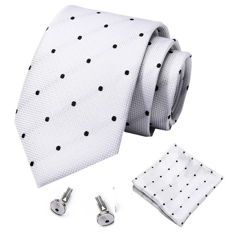 Conjunto de 3 corbatas de lunares de punta fina blancas y negras para hombre 
