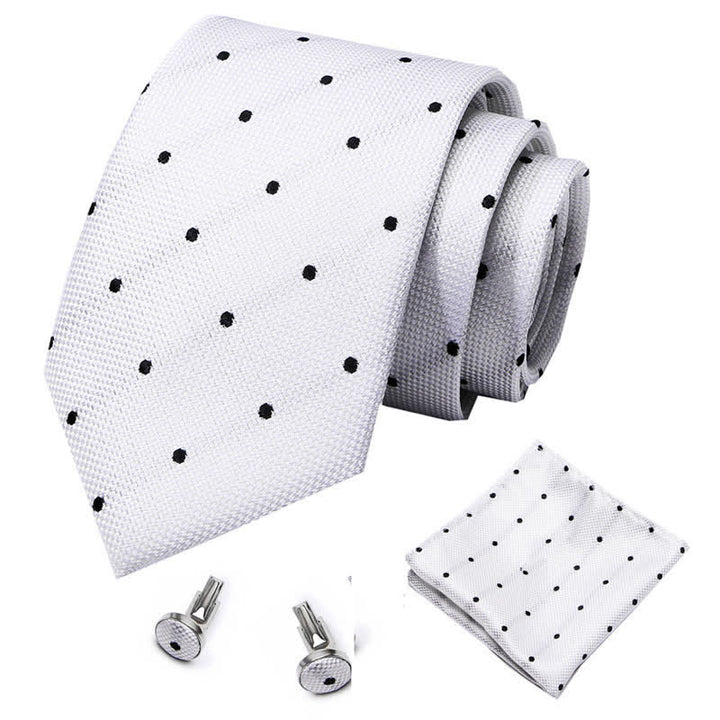 Conjunto de 3 corbatas de lunares de punta fina blancas y negras para hombre 