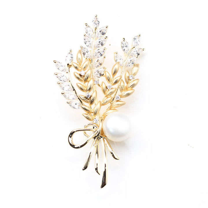 Broche de trigo con circonitas y perlas deslumbrantes para mujer
