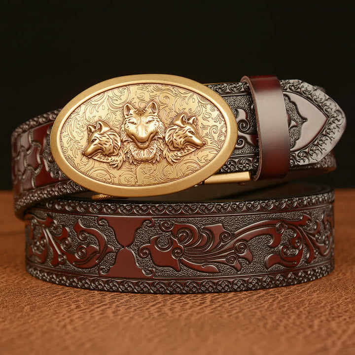 Cinturón de cuero para hombre de la leyenda de los lobos hambrientos