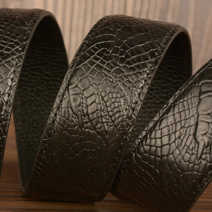 Cinturón de piel con estampado de cocodrilo y ancla náutica para hombre