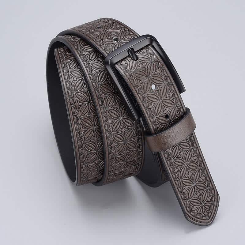 Cinturón de cuero con estampado geométrico de monedas para hombre
