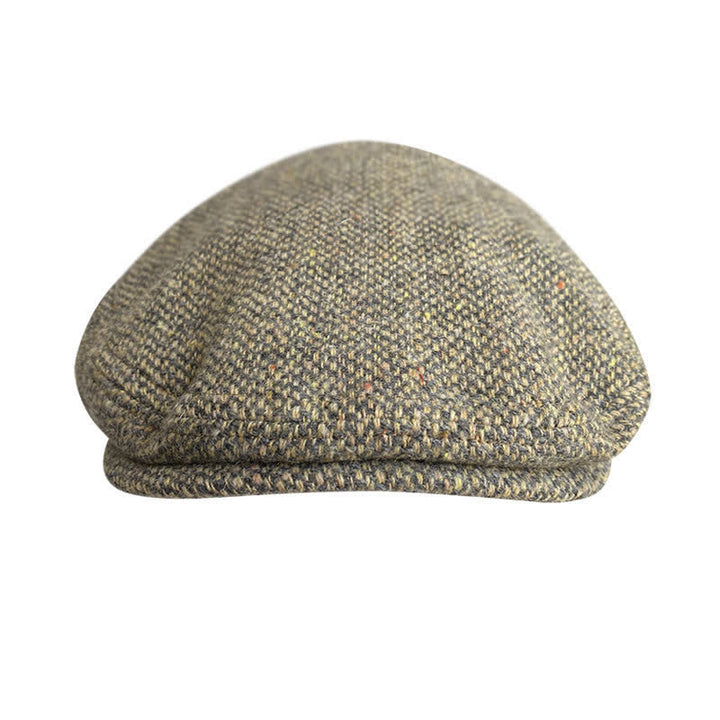 Boina plana de tweed con cuadros en espiga