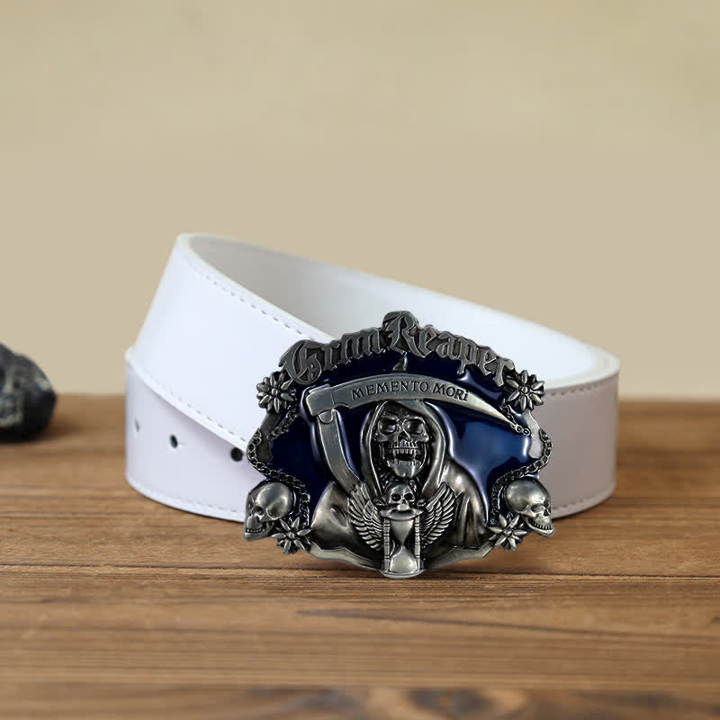 Cinturón de cuero con hebilla de calavera de la muerte para hombre, hecho a mano