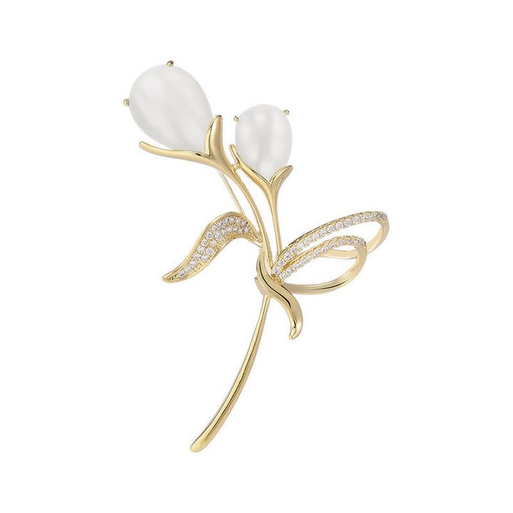 Broche de tulipán con perlas para mujer