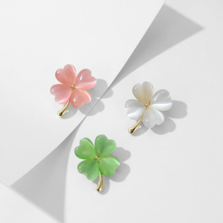 Broche de trébol de cuatro hojas de la suerte para mujer