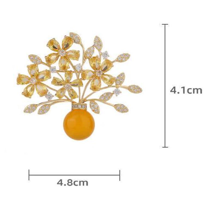 Broche de jarrón con ramo de flores para mujer