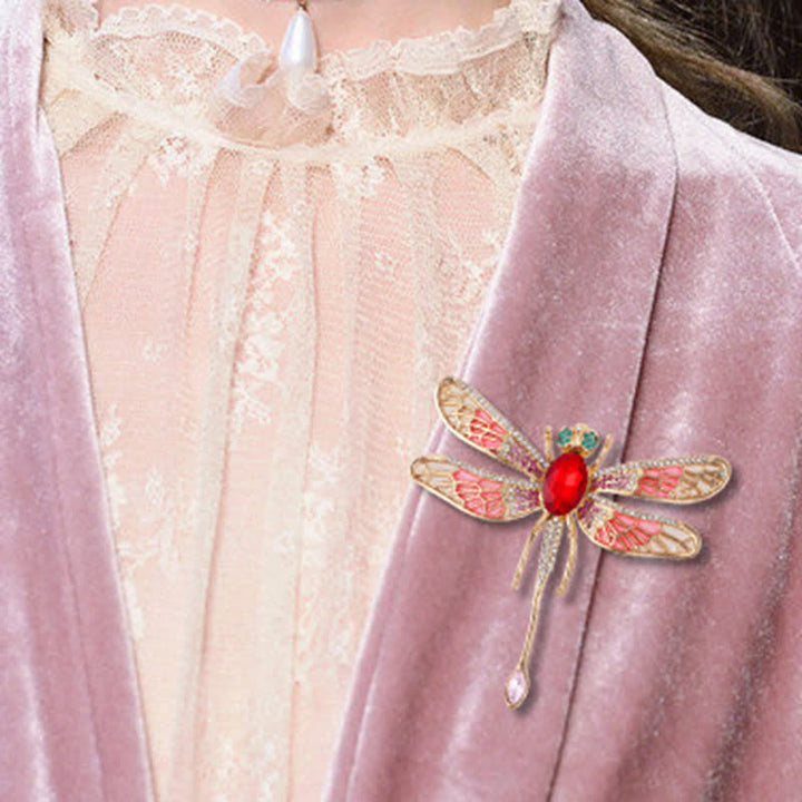 Broche de diamantes de imitación con forma de libélula de lujo para mujer
