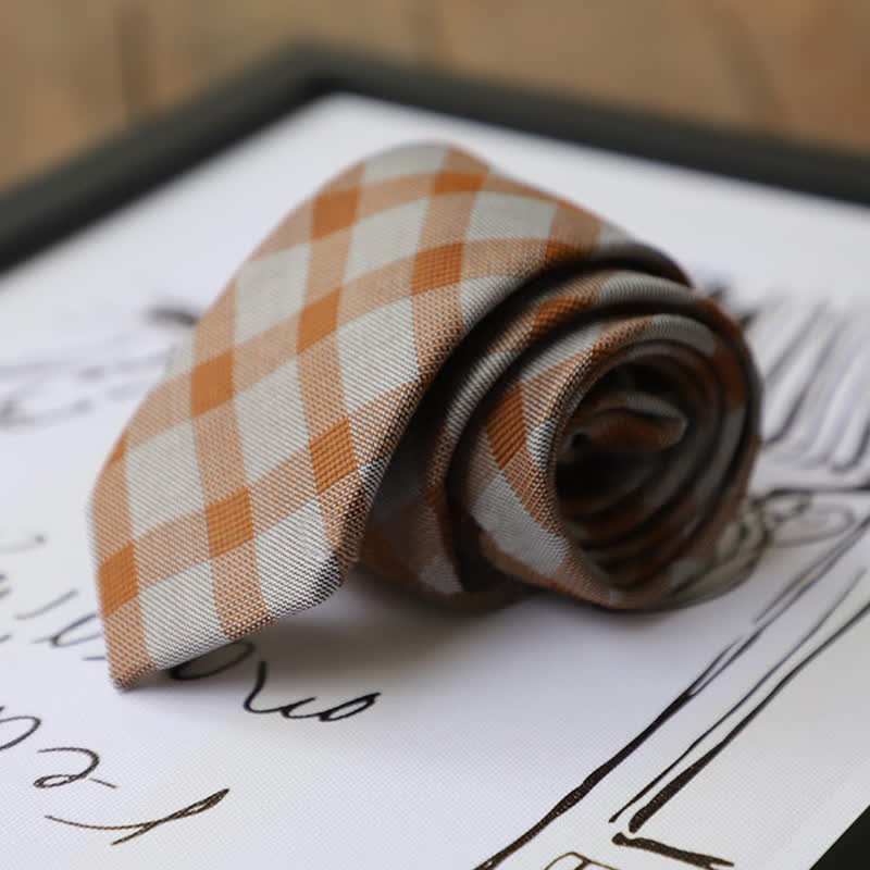 Corbata de cuadros de dos tonos estilo preppy para hombre - Naranja - image 5