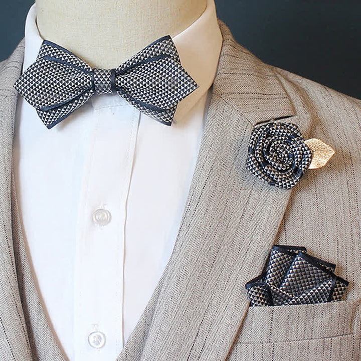 Conjunto de 3 pajaritas para novios de boda con cuadros micro para hombre
