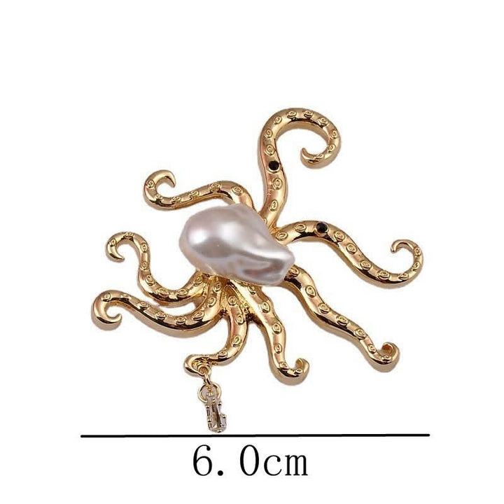 Broche unisex con perla grande en forma de pulpo tropical