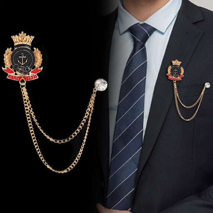 Broche de cadena con ancla con corona real para hombre