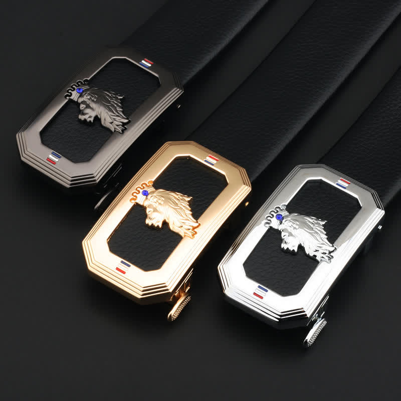 Cinturón de cuero con hebilla automática de cabeza de león para hombre - image 0