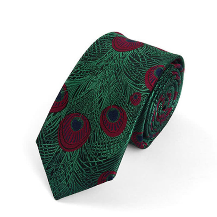 Corbata con estampado de plumas de pavo real para hombre