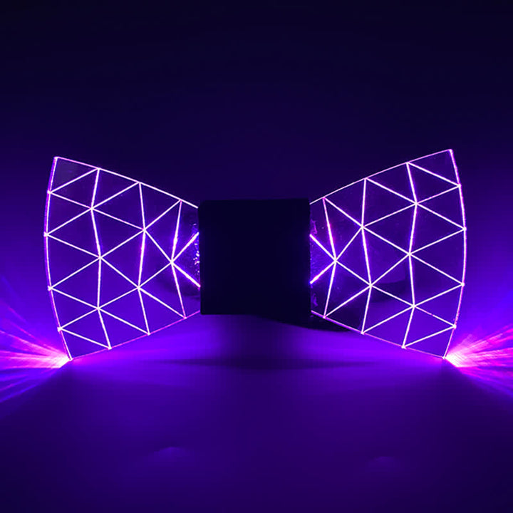 Pajarita acrílica con diseño de diamantes y luces LED de neón de 7 colores