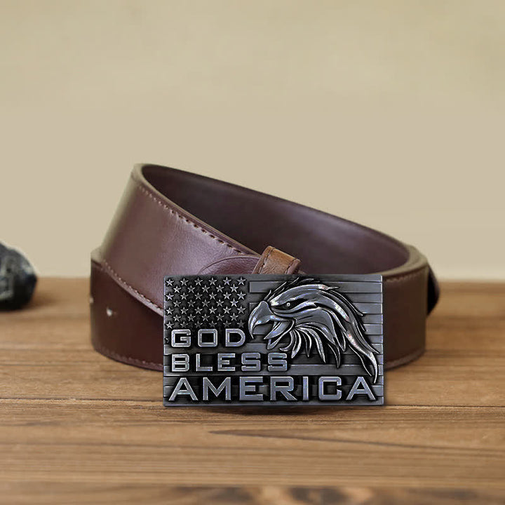 Cinturón de cuero con hebilla de águila God Bless America para hombre, hecho a mano