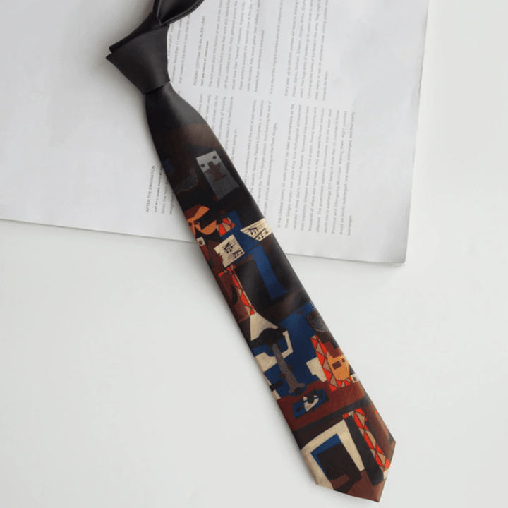 Corbata de hombre negra y roja con tres músicos