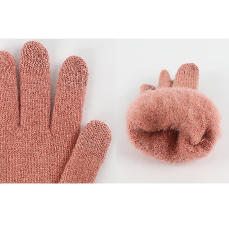 Conjunto de 3 guantes con pantalla táctil y bufanda con pompón tejido para mujer