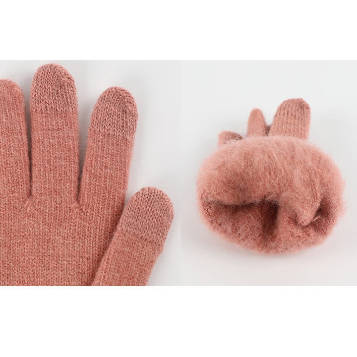 Conjunto de 3 guantes con pantalla táctil y bufanda con pompón tejido para mujer