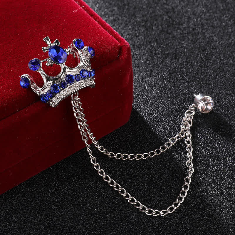 Broche con cadena de corona y diamantes de imitación estilo retro para hombre - Plata y azul - image 6