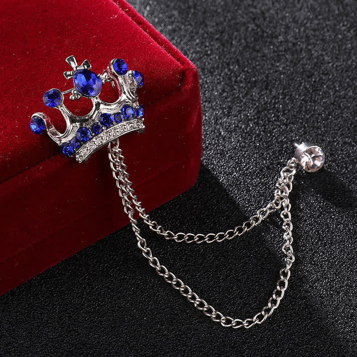 Broche con cadena de corona y diamantes de imitación estilo retro para hombre - Plata y azul - image 6