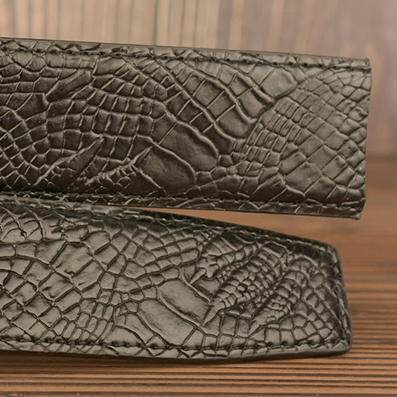 Cinturón de piel con estampado de cocodrilo y ancla náutica para hombre