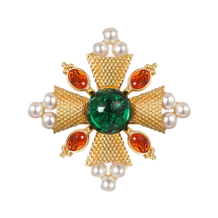 Broche de perla con cruz barroca de emperatriz para mujer