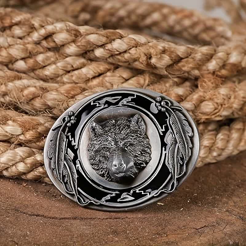 Cinturón de cuero con hebilla de cabeza de lobo vívida para hombre, hecho a mano