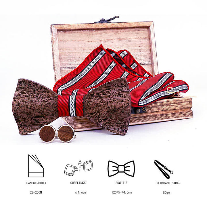 Juego de 3 pajaritas de madera con estampado de cachemira y nogal negro para hombre