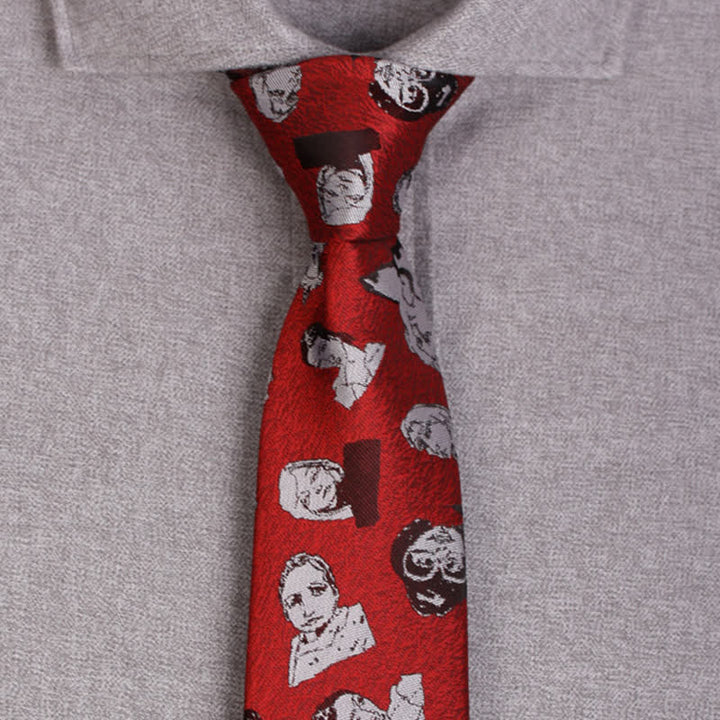 Corbata con retrato de cabeza de hombre con arte carmesí